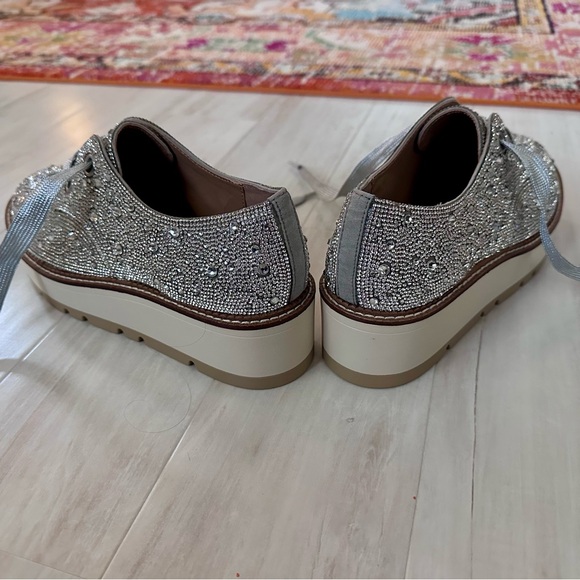 Gianni Bini Silver Crystal Lace-Up Platform Flats - Picture 4 of 5